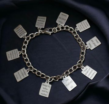10 Commandments Silver Charm Bracelet 