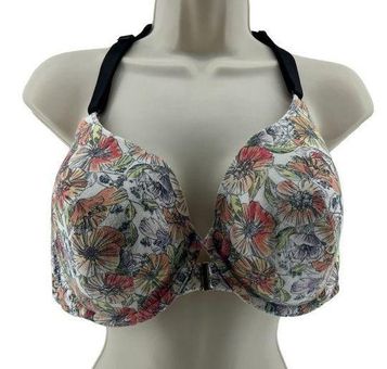 Cacique Lane Bryant White Orange Floral T-shirt Bra Black Lace Back 42D  Size undefined - $40 - From W