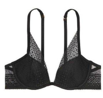 Victoria's Secret VS Lightly Lined Lace Plunge Bra 36DD Black