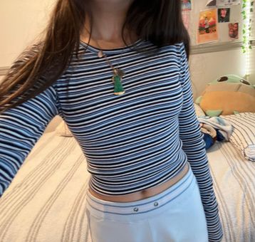 Brandy Melville White with Navy Stripes Long Sleeve Top Semi