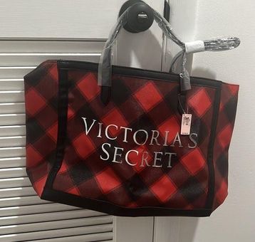 Victoria's Secret, Bags, Victorias Secret Red Plaid Vs Logo Tote Bag