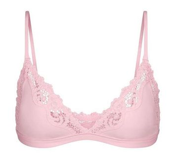 SKIMS FITS EVERYBODY CORDED LACE TRIANGLE BRALETTE CHERRY BLOSSOM XS Pink -  $36 New With Tags - From Vanilla