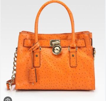 MICHAEL Michael Kors Hamilton Ostrich-Stamped Leather Satchel in Orange