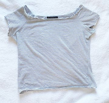 Brandy Melville Blue and White Striped Off the Shoulder Top Size Small