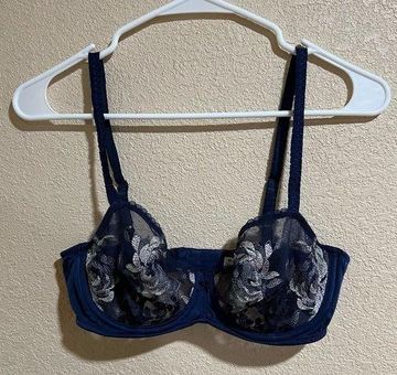 Wacoal dark blue floral sheer bra 34C Size 34 C - $27 - From Maria