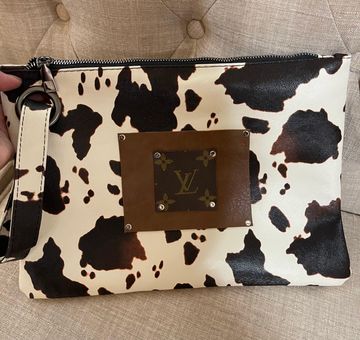 Leather wallet with cow print and upcycled Louis Vuitton