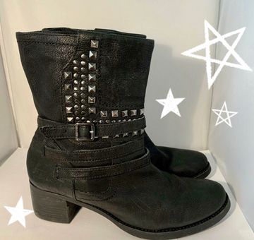 Vince Camuto Donato Black Leather Studded Biker Moto Boots