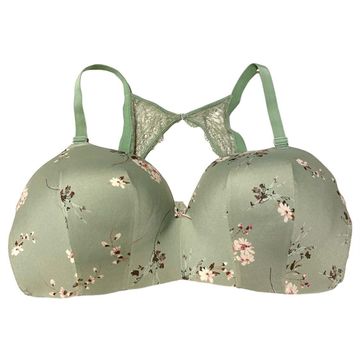 Cacique Lane Bryant Green Floral Lightly Lined T-Shirt No Wire Bra