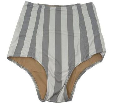 Kortni Jeane Grey Striped High Waisted Bikini Bottoms- Size S