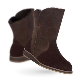 Emu Australia Dark Brown Suede Sheepskin Leather Bells Beach