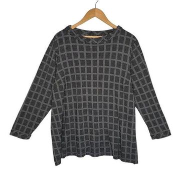 J.Jill Top Womens 2X Windowpane Round Neck Long Sleeve