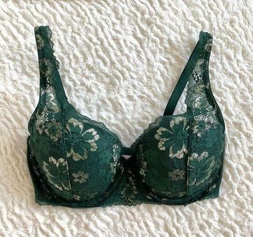 VICTORIA'S SECRET BODY BY VICTORIA 32DDD BLUE FRONT-CLOSE LACE LINED DEMI  BRA