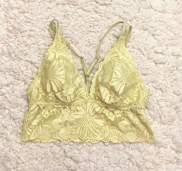 Aerie Sunflower Lace Padded Plunge Bralette Kitchy Mist Yellow