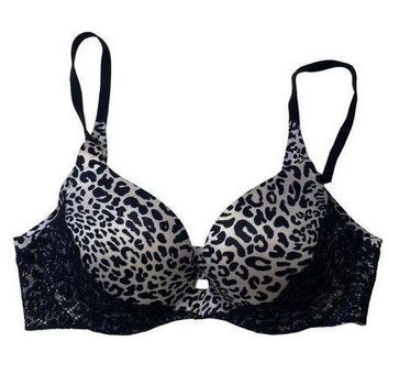 Victoria's Secret Light Push Up Perfect Shape Bra Black Pearl Grey Leopard  32C Size undefined - $16 - From Hannah