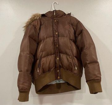 Rocawear Y2K Down Puffer Coat Fur Lined Hood Brown 3X - $66