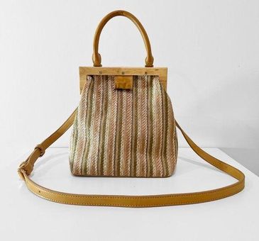 Street Level Beige striped Canvas Leather Wooden Frame Crossbody Handbag  Purse Tan - $23 - From Leinna