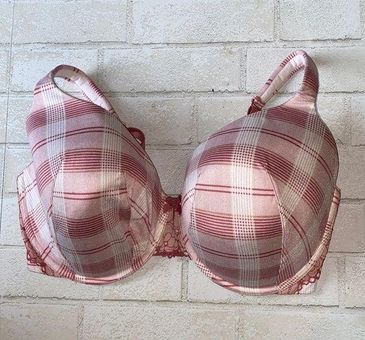 Cacique lightly lined full coverage bra size 40F plaid and lace - $7
