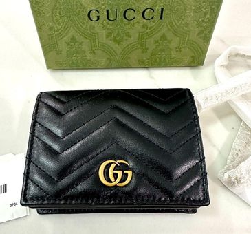 Gucci GG Marmont Chevron Matelasse Leather Card Case Wallet on Chain