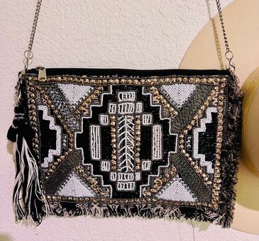 Fringe Leather Beaded Crossbody Purse