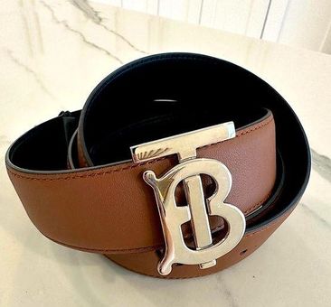 Burberry Monogram Logo Plaque Buckled Belt in Black Calfskin