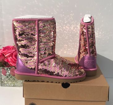 UGG Classic Short Sequin Boots Pink Size 8 149 21 Off Retail