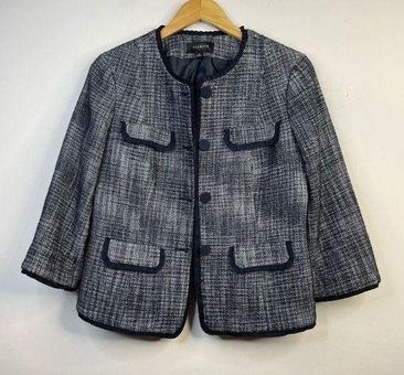 Talbots Medium Petites Blazer Womens Blue Textured Jacket Long Sleeve  Button Up