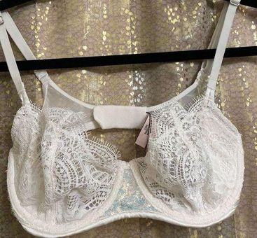 Victoria's Secret Dream Angels White Lace Iridescent Sequin Bling Unlined Bra  32D Size undefined - $25 - From Jessica