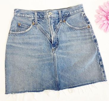 AGOLDE Palladium Hi Rise Denim Jean Western Mini Skirt