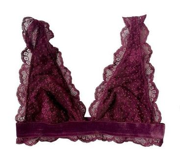 Victoria's Secret Burgundy Velvet and Lace Triangle Bralette Small Red -  $20 - From Katie