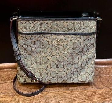 Coach Outlined Zip File Crossbody Bag Khaki Tan F29960