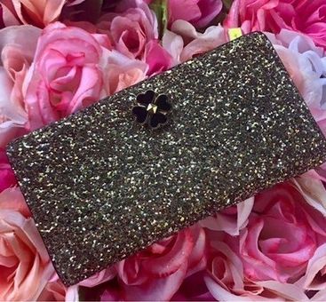 Kate Spade Odette Glitter Large Slim Bifold Wallet Rose Gold