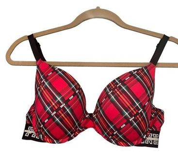 PINK - Victoria's Secret Victoria Secret PINK Wear Everywhere Push-up Plaid  Bra, Sz 36D Red - $19 - From Gary