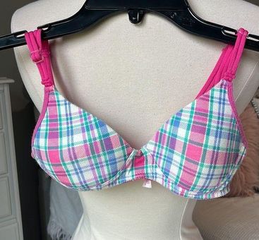 Candie's Comfy Lightly Padded Bra Pink Plaid Soft 32A Size