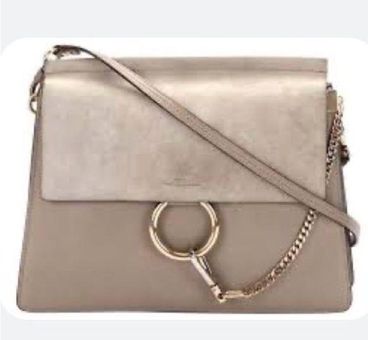 CHLOE Faye Day Mixed Flap Leather Medium Shoulder Bag Tan