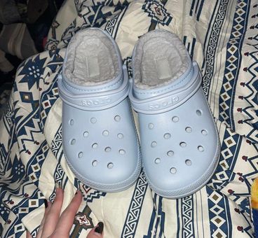crocs light blue fur