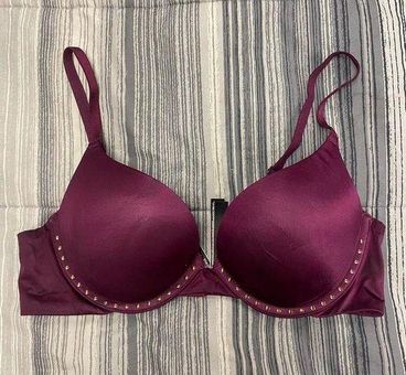 Victoria's Secret Burgundy Rhinestones Push up bra miraculous plunge bra  Red Size 34 B - $29 - From Ariel