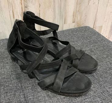 Eileen Fisher Eva Black Leather Strappy Sandals Size undefined