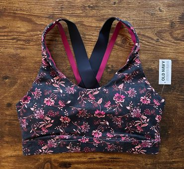 Old Navy Magenta & Navy Floral Powersoft Strappy Sports Bra Blue