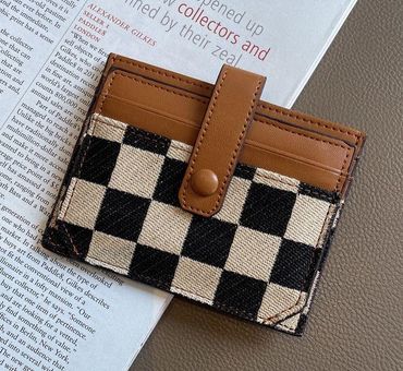 Brown Checkered Credit Card Wallet