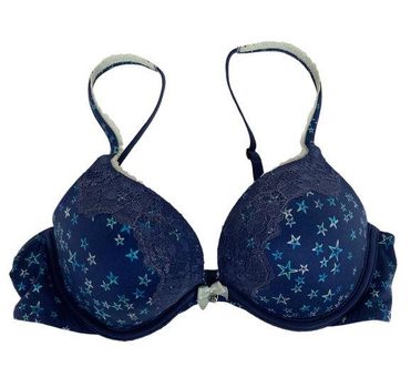 Victoria's Secret Body by Victoria Navy Star Print Push Up Bra Sz 34C