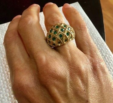 Vintage Green Rhinestones Gold Tone Ring S6 1/2 - $17 - From Lisa's