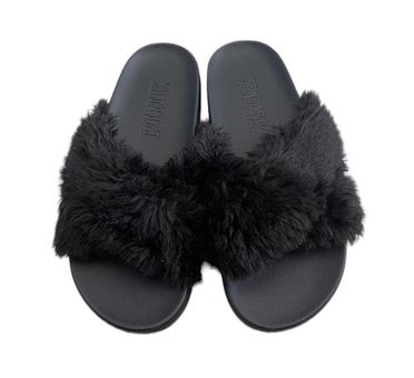 PINK Victoria s Secret fluffy black slide sandals 8 18 55 Off