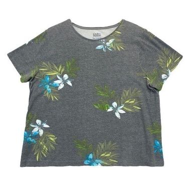 Croft & Barrow Floral T-shirt Size 1X heather gray short sleeve