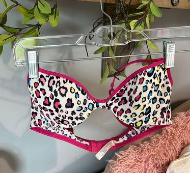 White Pink Leopard Print Bra Colorful Underwire Womens 34A SO