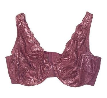 Cacique Unlined Full Coverage Bra Pink Lacey Wired