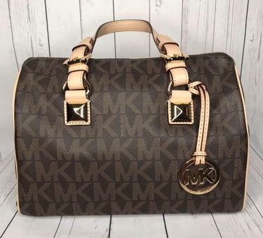 MICHAEL KORS MK Purse Coffee Brown Satchel Handbag Gold Trim Chain Lock Bag  | eBay