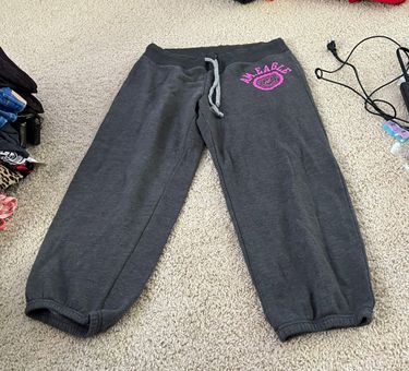 American Eagle Gray sweatpants with purple logo writing never