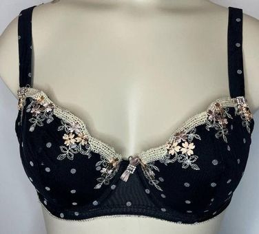 Felina Lingerie Bra 32D Black Lace Polka Dot Underwire Embroidered Intimates  Size undefined - $28 - From Twisted