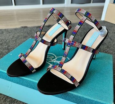 Betsey Johnson Tate rainbow rhinestone strappy sandals Multiple