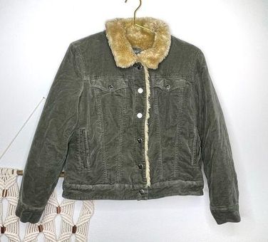 J.Jill coat Faux Fur Lined Jean Jacket Style Sage Green size small petite -  $33 - From Whitney